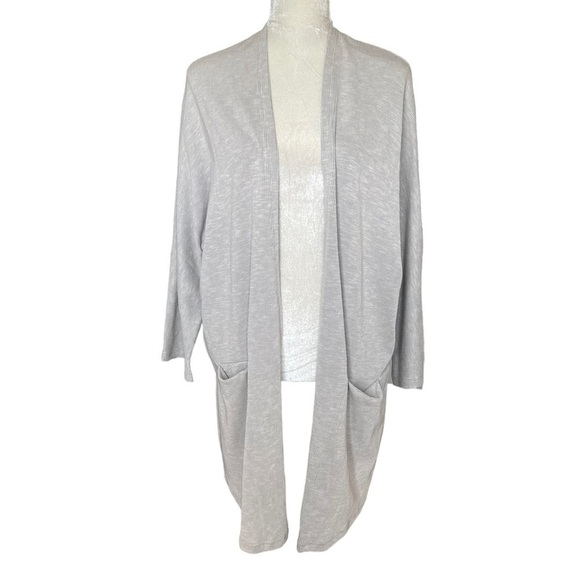 Anthropologie Donni Women’s Relaxed Rib Grey Cream Cardigan Kimono Size OS - Picture 3 of 10